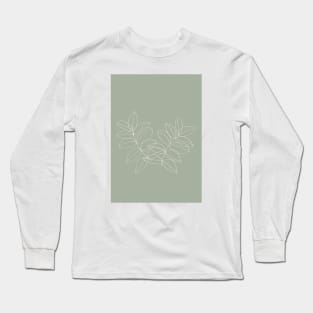 Boho Sage Green, Decor, Line Art, Botanical Leaves Long Sleeve T-Shirt